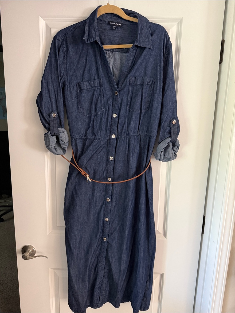 Never Worn! Nautical Button-Front Chambray Shirt Dress in Navy